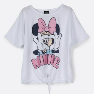 Polera Manga Corta Niña Corazon Minnie Blanco Disney