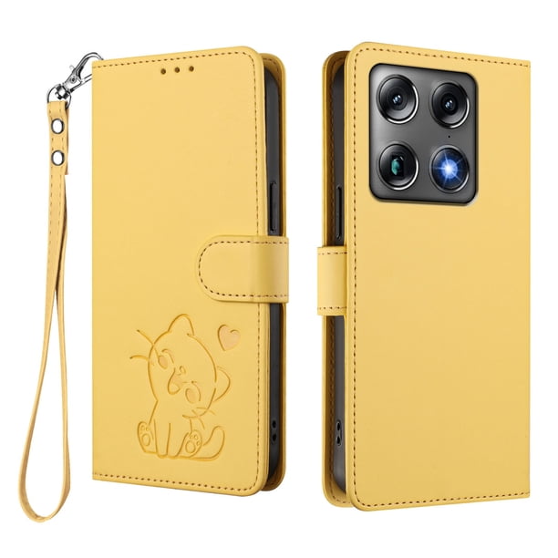 Motorola Signature 5G Funda Billetera de Gato, Amarillo