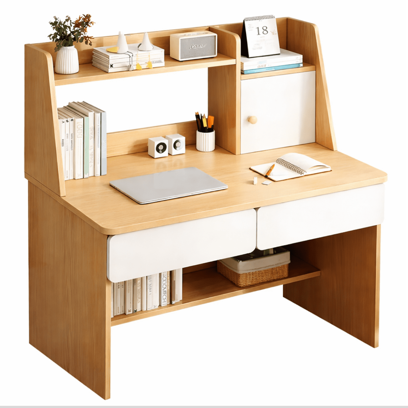 Atenza - Escritorio Con Estantería Y Repisa 80*110cm Cajón Y Gabinete