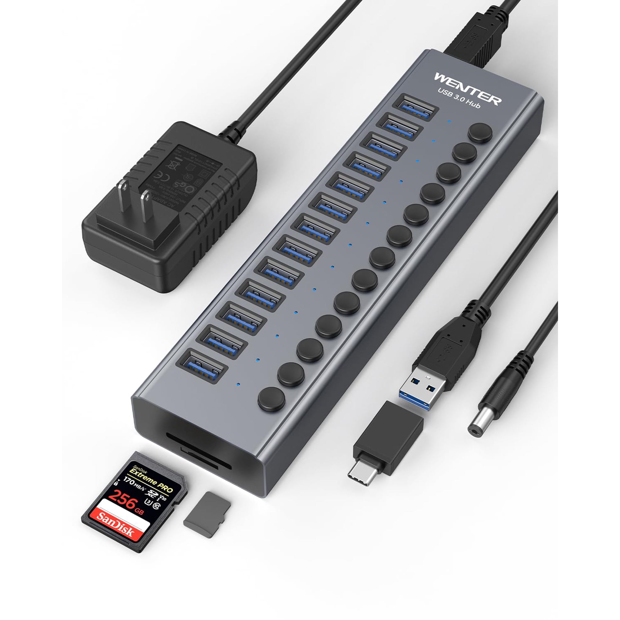 Hub Usb Wenter 13 Puertos Usb 3.0 Con Lector De Tarjetas Sd/tf