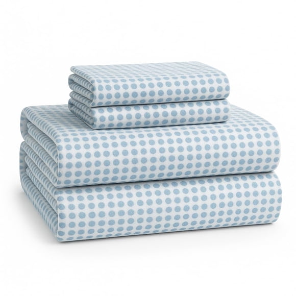 Sábanas de franela LANE LINEN, 100% algodón, tamaño queen, con lunares, azul