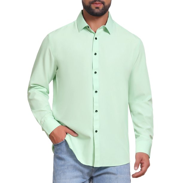 INSPIRE CHIC Camisa de Vestir de Manga Larga con Botones de Color Sólido para Hombre, Regreso a Clases, XL Verde Claro