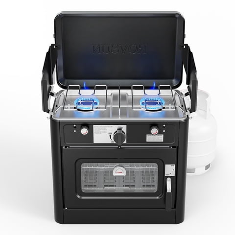 Estufa De Camping Y Horno De Propano Rovsun 2 En 1 Portátil Negro