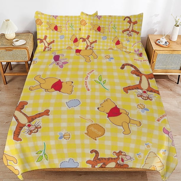 Winnie The Pooh Bed Duvet Cover Microfiber Bedding Sets 3D Printed Lightweight 3 Piece Comforter Sets for Kids Boys Girls