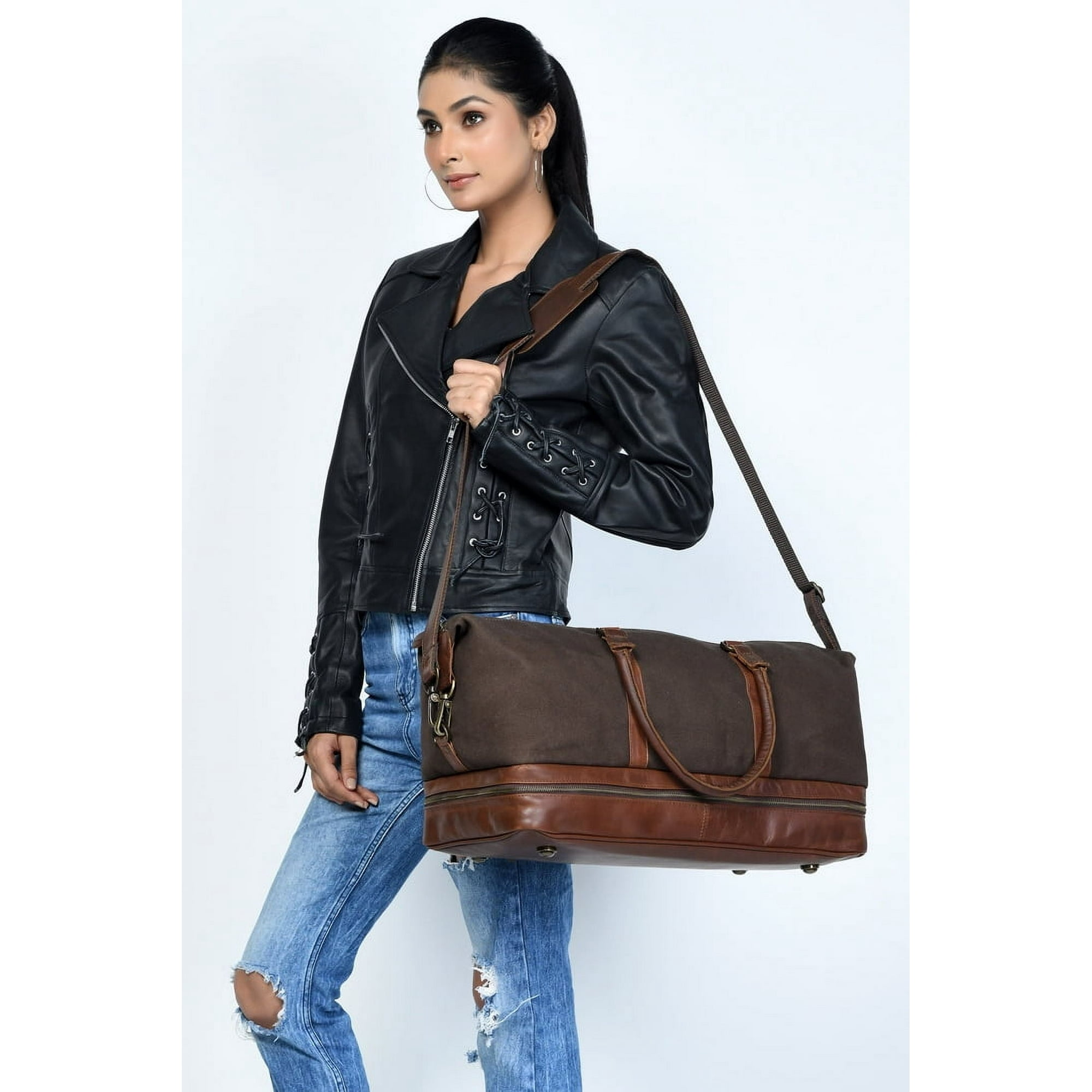 Bolso Sharo Weekender Lona Y Cuero