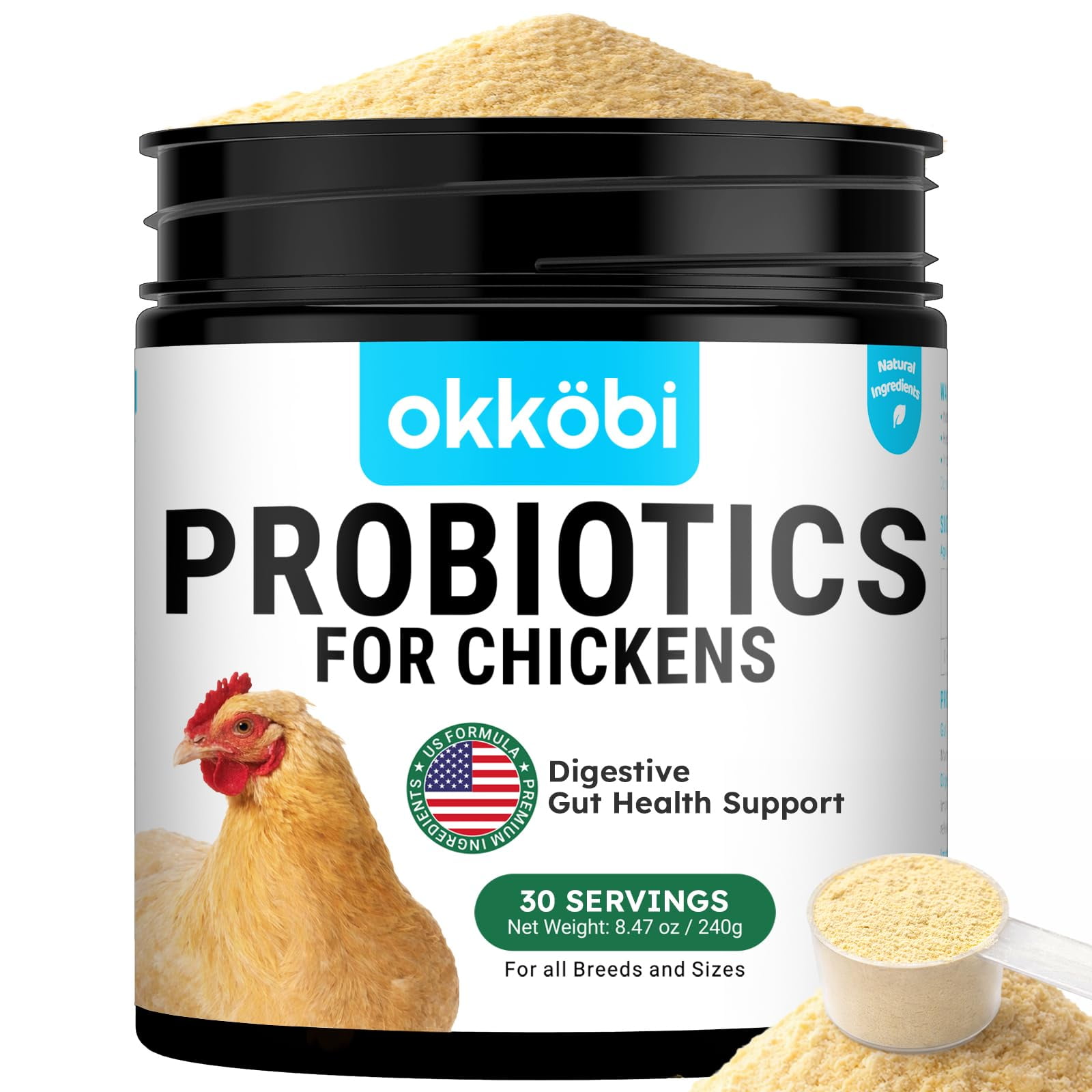 Probióticos OKKÖBI para pollos 30 medidas en polvo