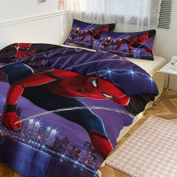 Spiderman Room Decor Bedding Set with Sheets And Pillow 3 Piece Bedding Super Soft Fade Resistant Microfiber for Boys Girls Kids Twin