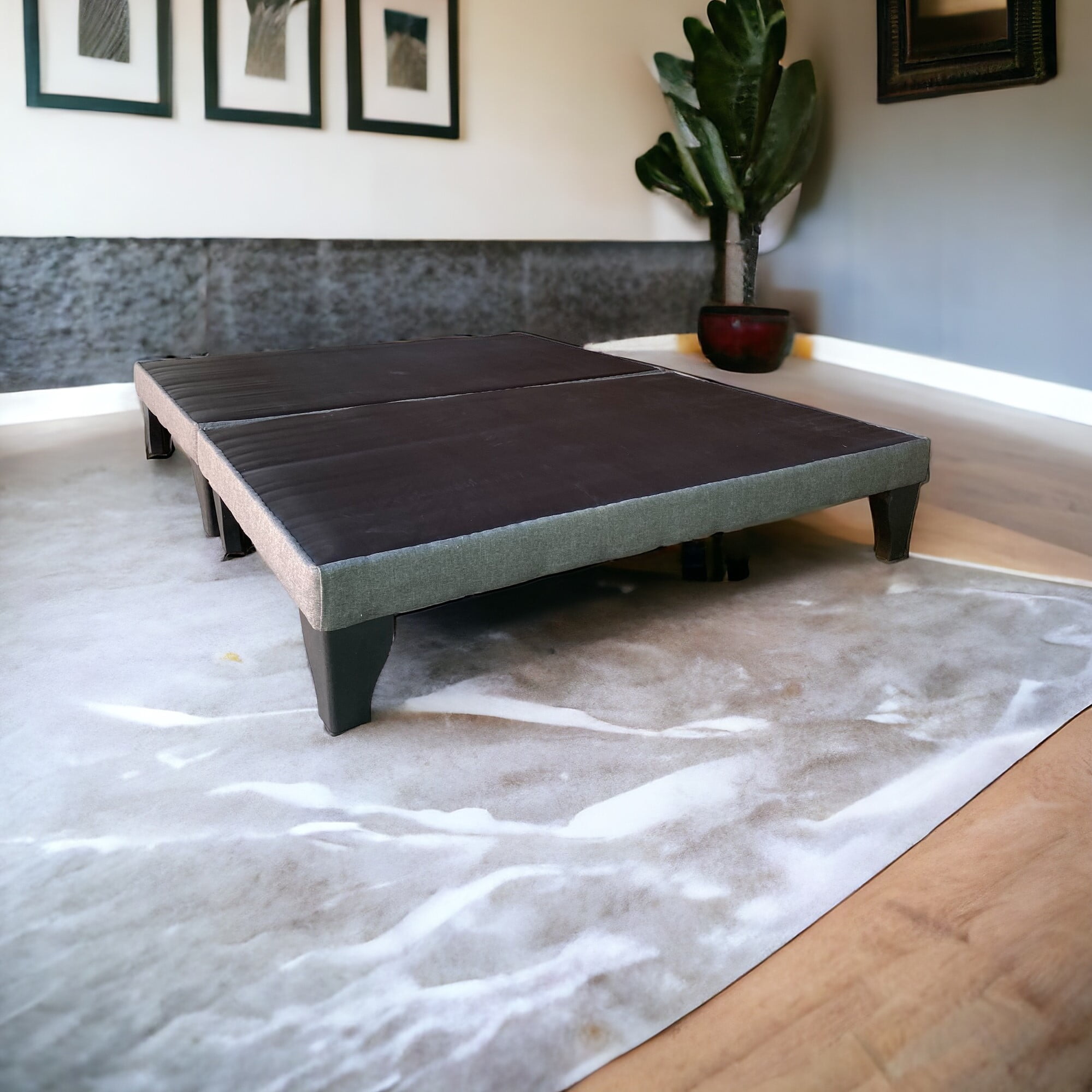 Muebles Barcelona - Base De Cama Europea 2 Plazas Dividida Tela Gris Oscuro