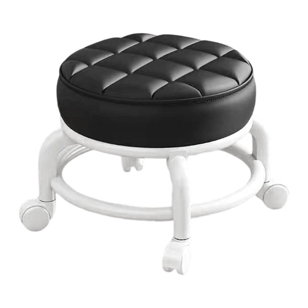 Taburete Giratorio De 360° Con Asiento Bajo Y Ruedas, Silencioso, Para Cocina, Peluquería, Oficina, Color Negro