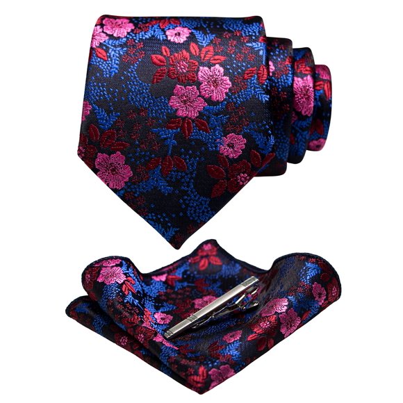 Corbata JEMYGINS 147 cm Azul y Rojo Floral – Set de 2