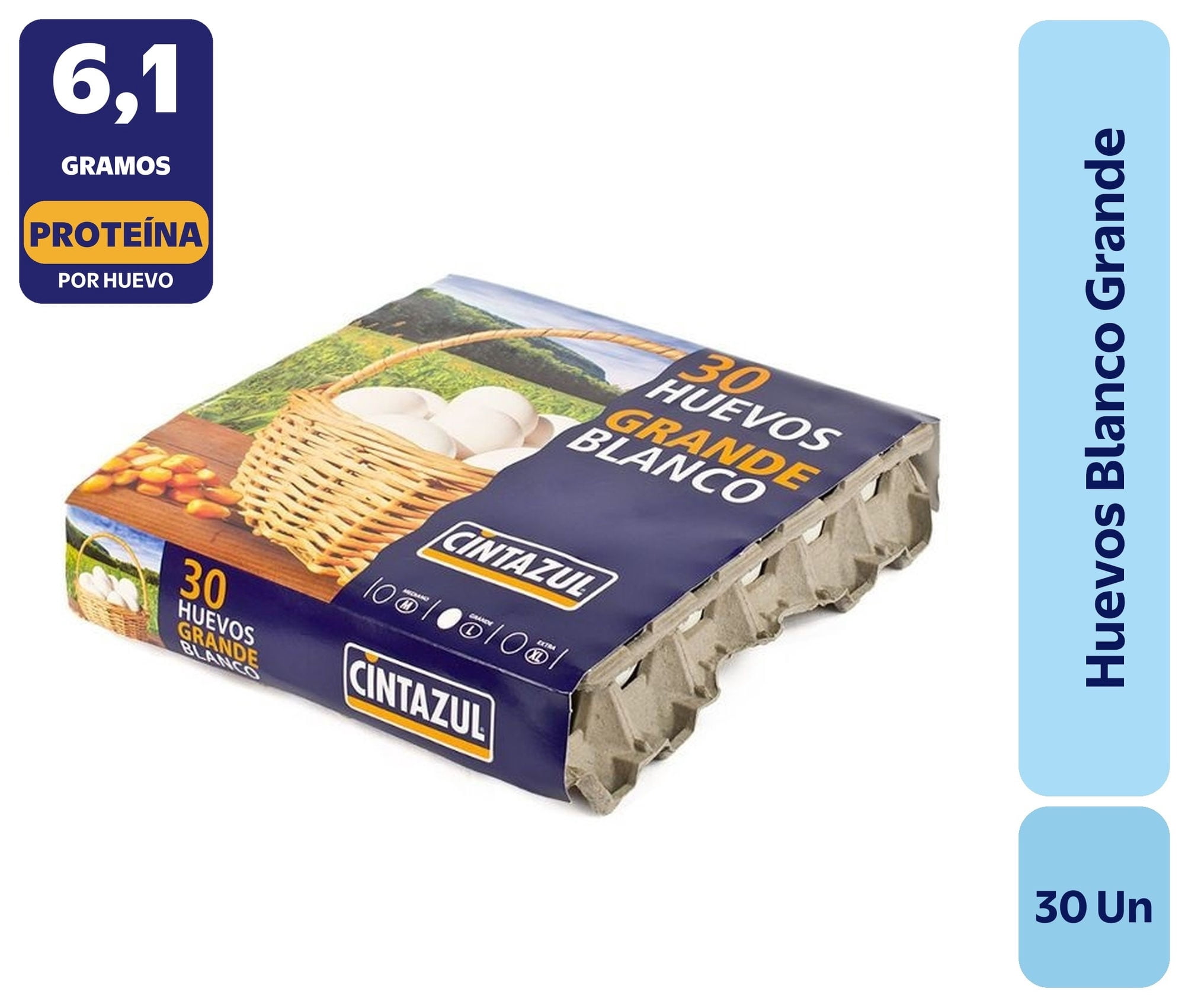 Huevos Tradicionales Grande Blanco 30 Un Cinta Azul