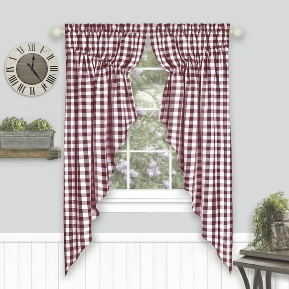 Cortina de ventana ACHIM Buffalo Check Swag, 183 x 160 cm, color burdeos