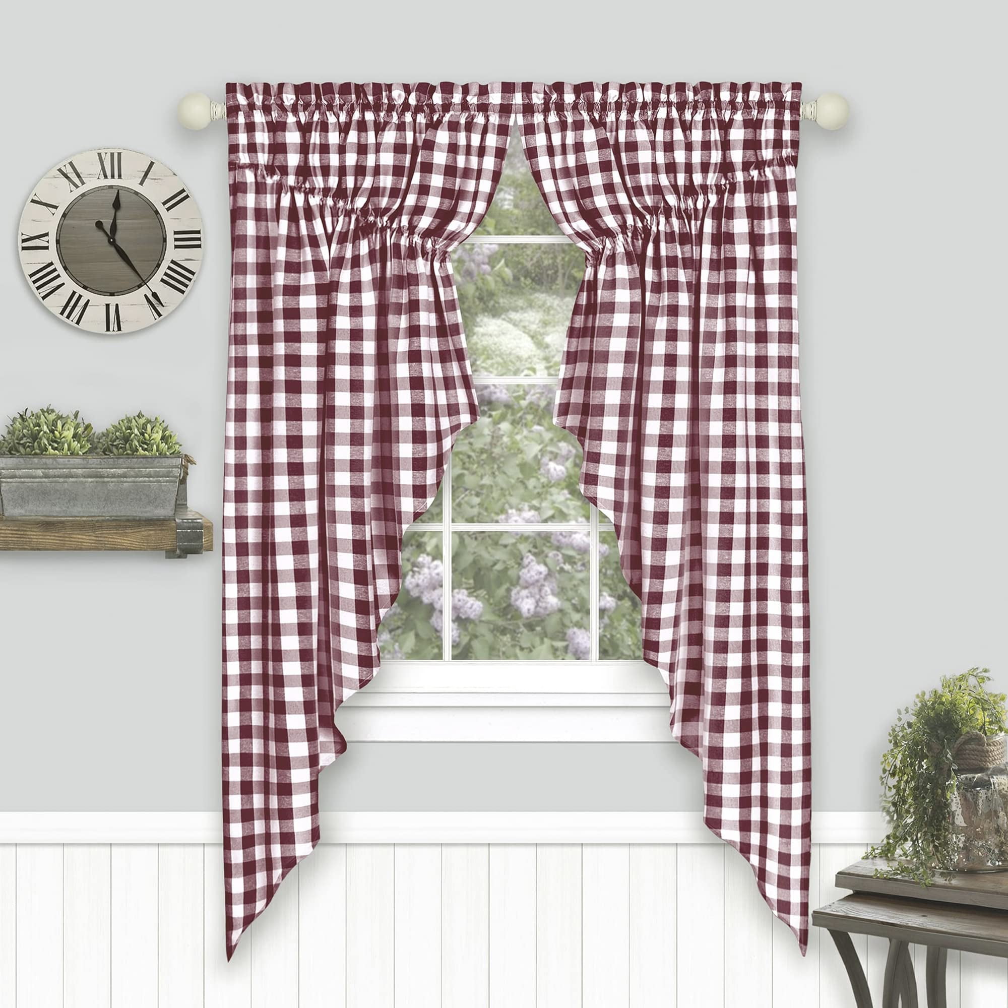 Cortina De Ventana Achim Buffalo Check Swag, 183 X 160 Cm, Color Burdeos