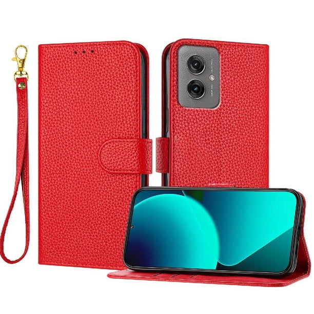 Funda Cartera para Motorola Moto G55 Tarjetero Soporte Magnético y Correa Rojo