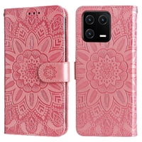 Funda Tipo Cartera Foxdock Para Xiaomi 13 , Diseño Girasol En Relieve, Cuero Pu, Cierre Magnético, Soporte Y Tarjetero