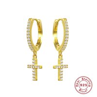 Aretes Heshpaws S925 Sterling Silver Cross Diamantados Plata