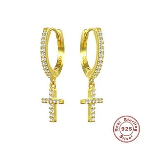 Aretes Heshpaws S925 Sterling Silver Cross Diamantados Plata