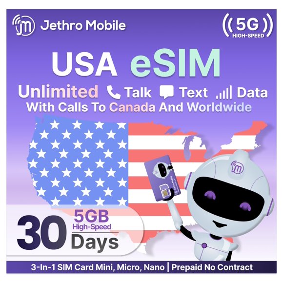 Plan telefónico Jethro Mobile eSIM prepago de 30 días con 5 GB de datos