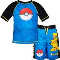 Set De Baño Pokémon Pikachu Rash Guard Y Bañador Para Niños De 14 A 16 Años