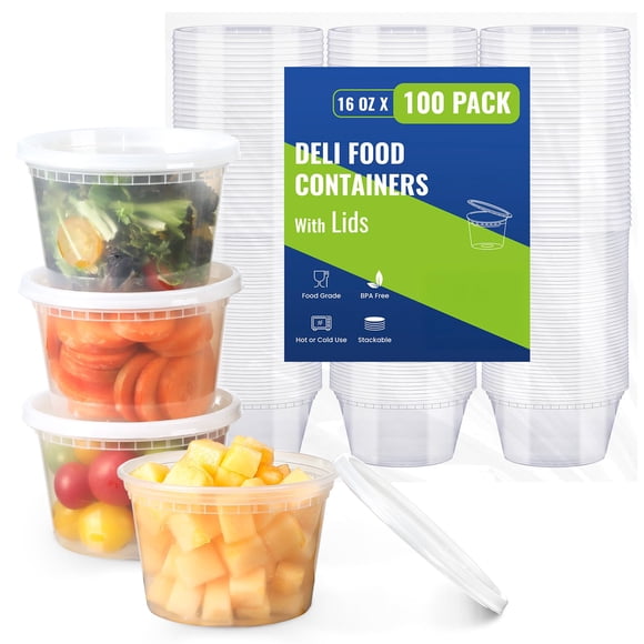 Contenedores de plástico para delicatessen AOZITA, 100 juegos, 500 ml con tapas, 100 unidades