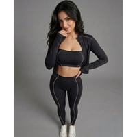 Flix Spa - Set Deportivo Para Mujer De 3 Piezas: Chaqueta, Calza De Tiro Alto Y Top Strapless