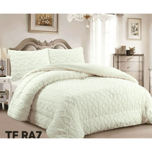 Plumon De Invierno Con Chiporro Trenzados Color Beige 2 Plazas