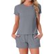 thumbnail image 1 of INSPIRE CHIC Conjuntos de Pijamas para Mujer, Camiseta de Manga Corta con Cuello Redondo y Shorts con Volantes, Conjunto de 2 Piezas para Estar en Casa con Bolsillo XL Gris, 1 of 6