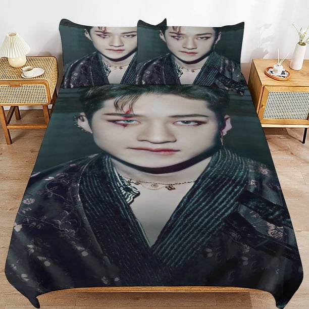 Stray Kids Bedding Set Duvet Cover Comfortable and Lightweight Cartoon Bedding 3 Piece Bed Set
