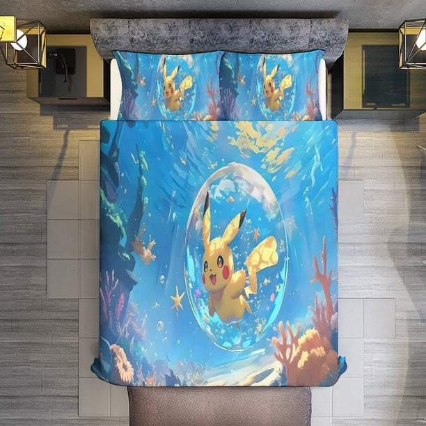 Comforter Set Queen Size Pokemon - Pokemon Bubbles Set with 2 Pillowcases for All SeasonsBedding Set 3pcs for Kids Boys Girls Bedroom Decor Bed Sheets
