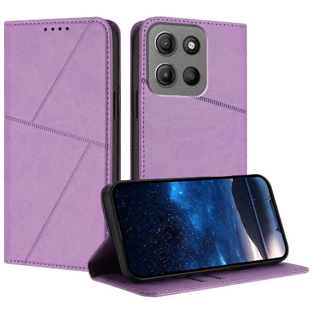 Funda Cartera Magnética para Motorola MOTO G15 Protección Antichoque con Ranuras Morado