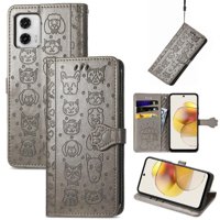 Funda Cartera Foxdock Para Moto G73 , Flip Pu Con Relieve De Gatos Y Perros, Tarjetero Y Soporte