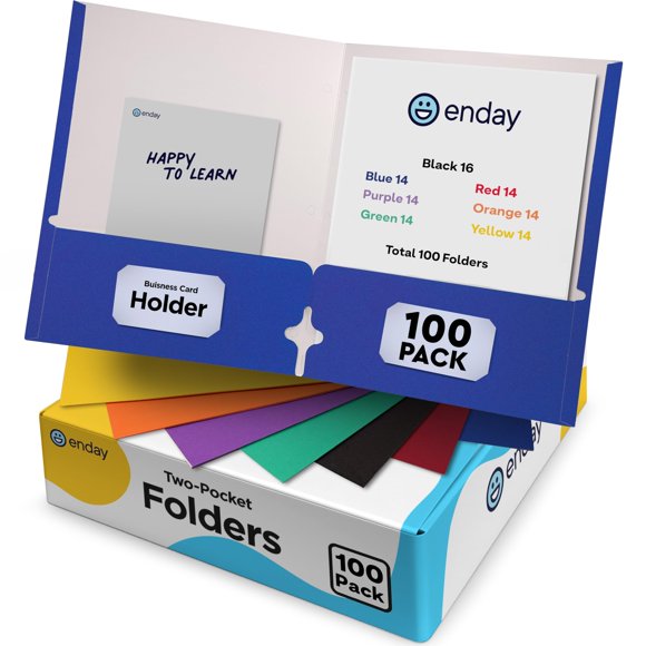 Carpetas de papel Enday con bolsillos (paquete de 100), varios colores