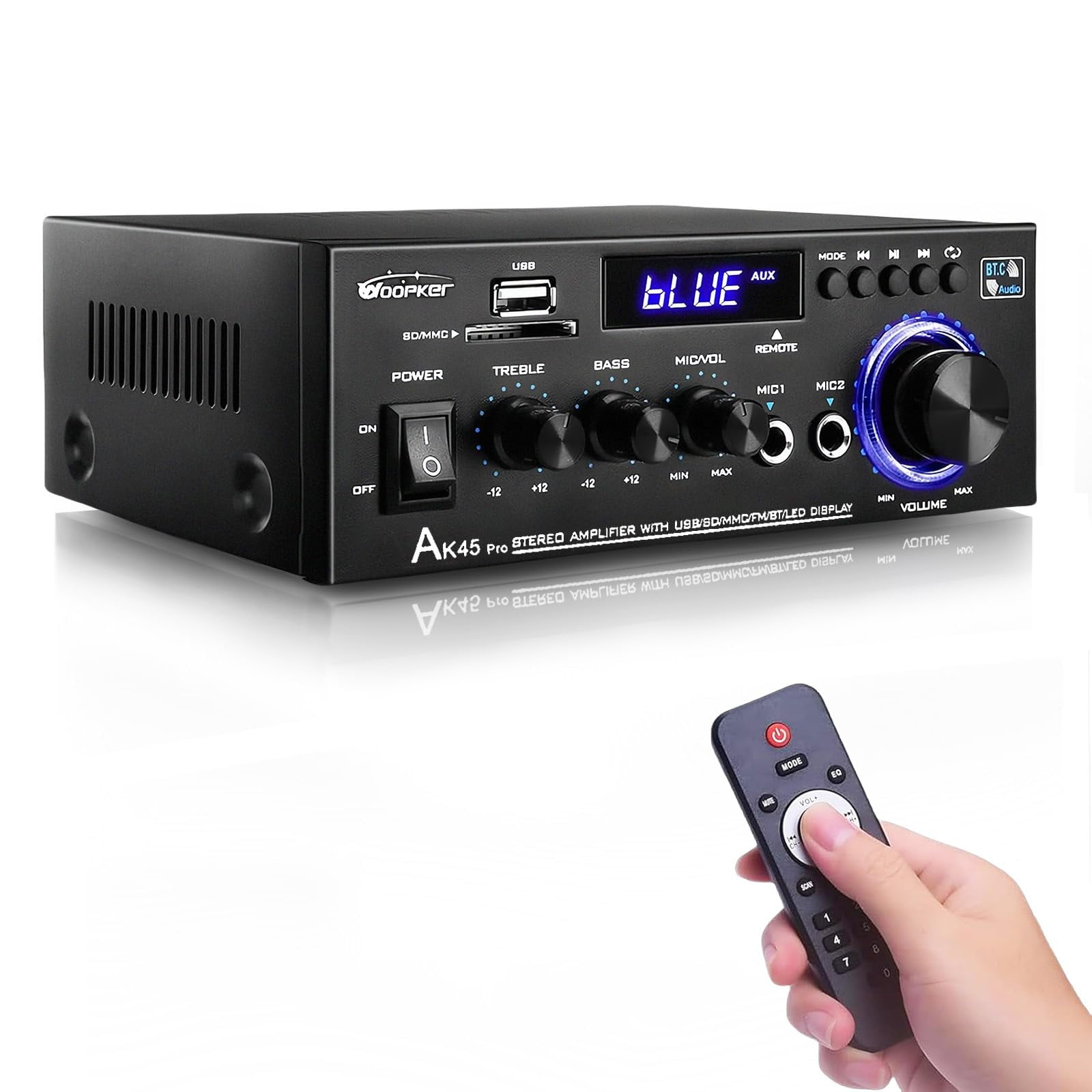Amplificador Woopker Ak45 Pro Bluetooth 5.0 Hifi Estéreo 50wx2
