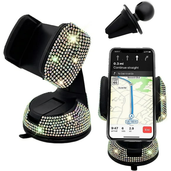 Soporte universal de cristal para teléfono de coche - Ajustable en 360 grados, seguro para el salpicadero, la rejilla de ventilación y el parabrisas - Compatible con todos los smartphones-Colorido
