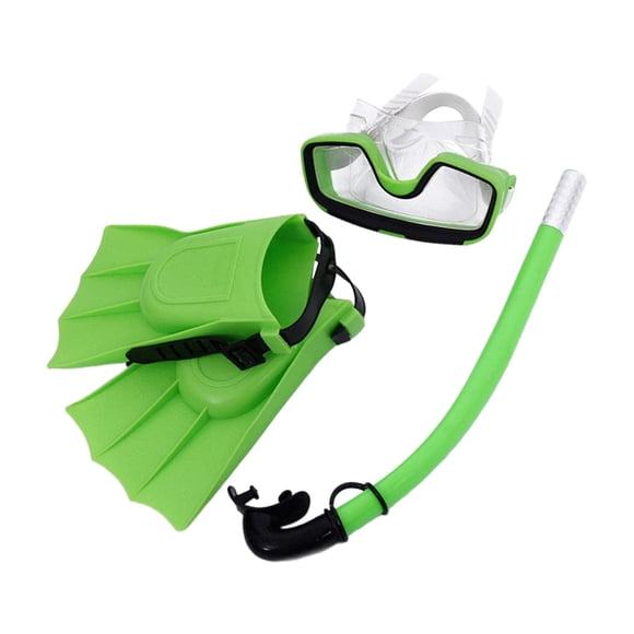 Conjunto de esnórquel, aletas, gafas, equipo de equipo, vista amplia, máscara de buceo, tubo de respiración, esnórquel para deportes acuáticos, piscin Verde Talla UE 35 a 39