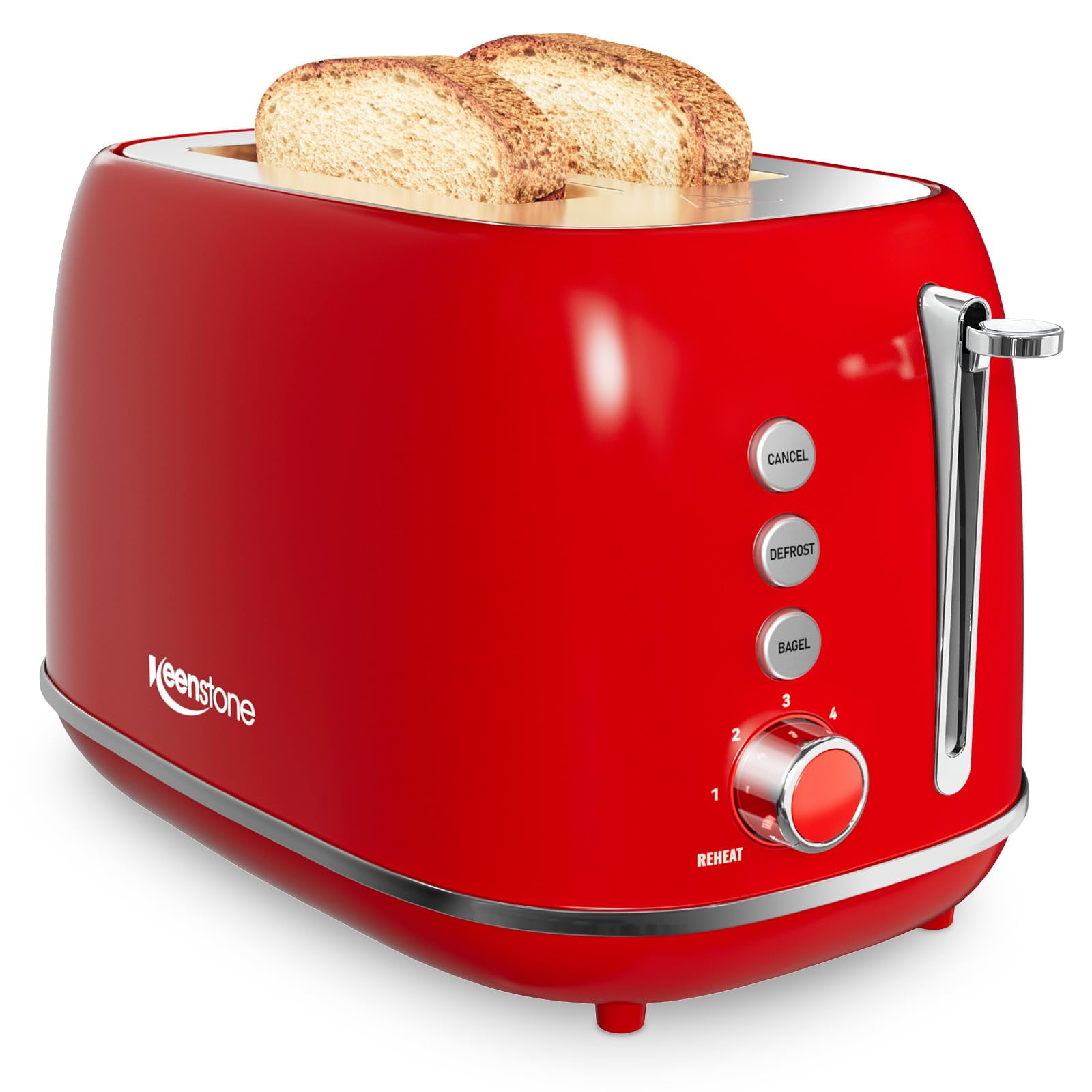 Tostadora Keenstone De 2 Rebanadas, Acero Inoxidable, Retro, Roja