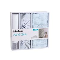 Set De Baño En Caja 4 Piezas Cortina Con Alfombra Mashini