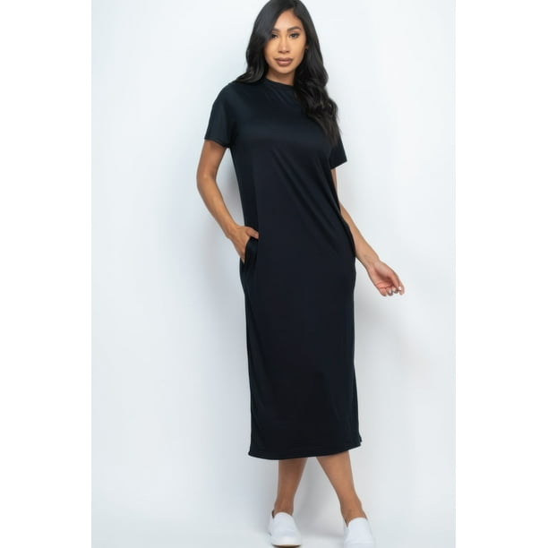 Vestido Estilo Camiseta Con Bolsillos Laterales