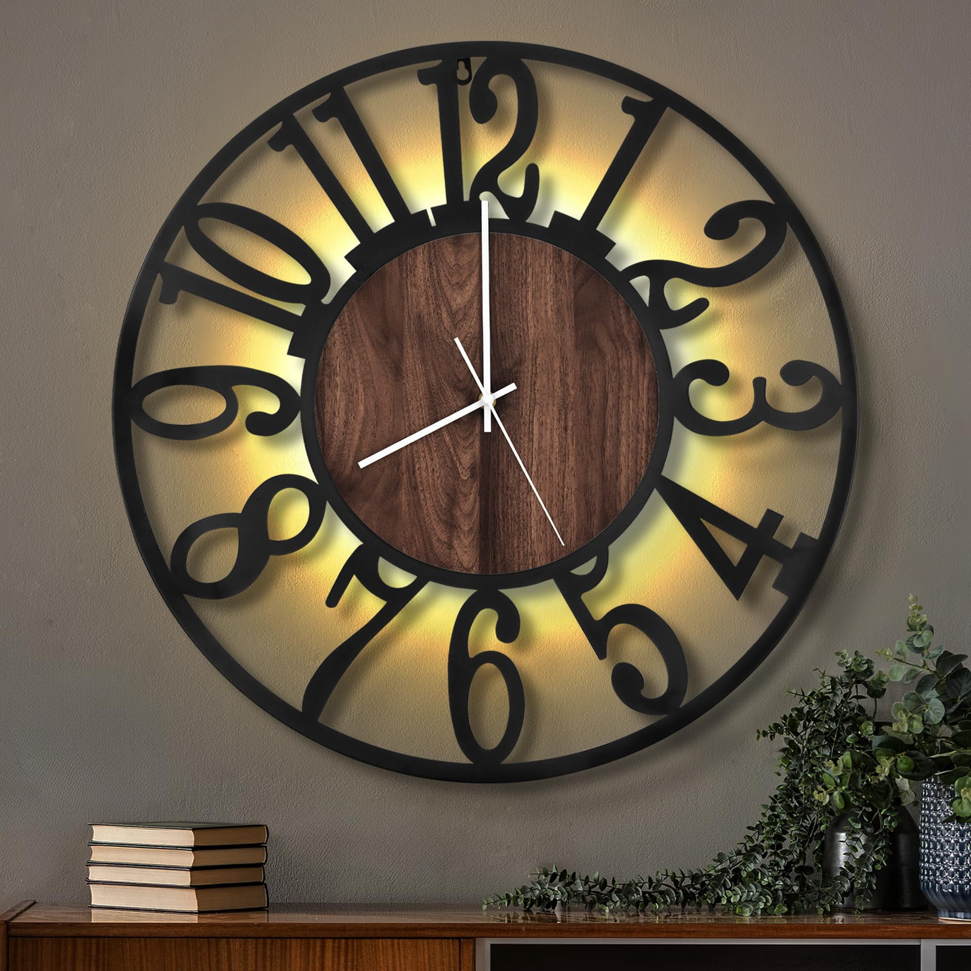 Reloj De Pared Leike Retro Grande De 24 Pulgadas Con Luz Nocturna Negra