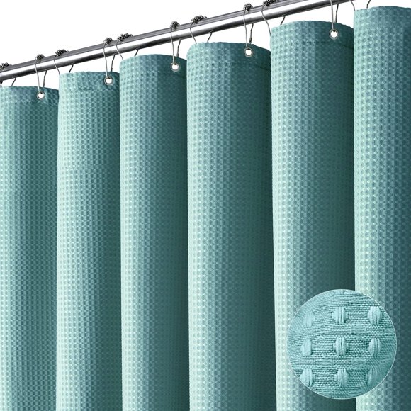 Cortina de ducha Dynamene Long Waffle Weave, 200 x 180 cm, color verde azulado