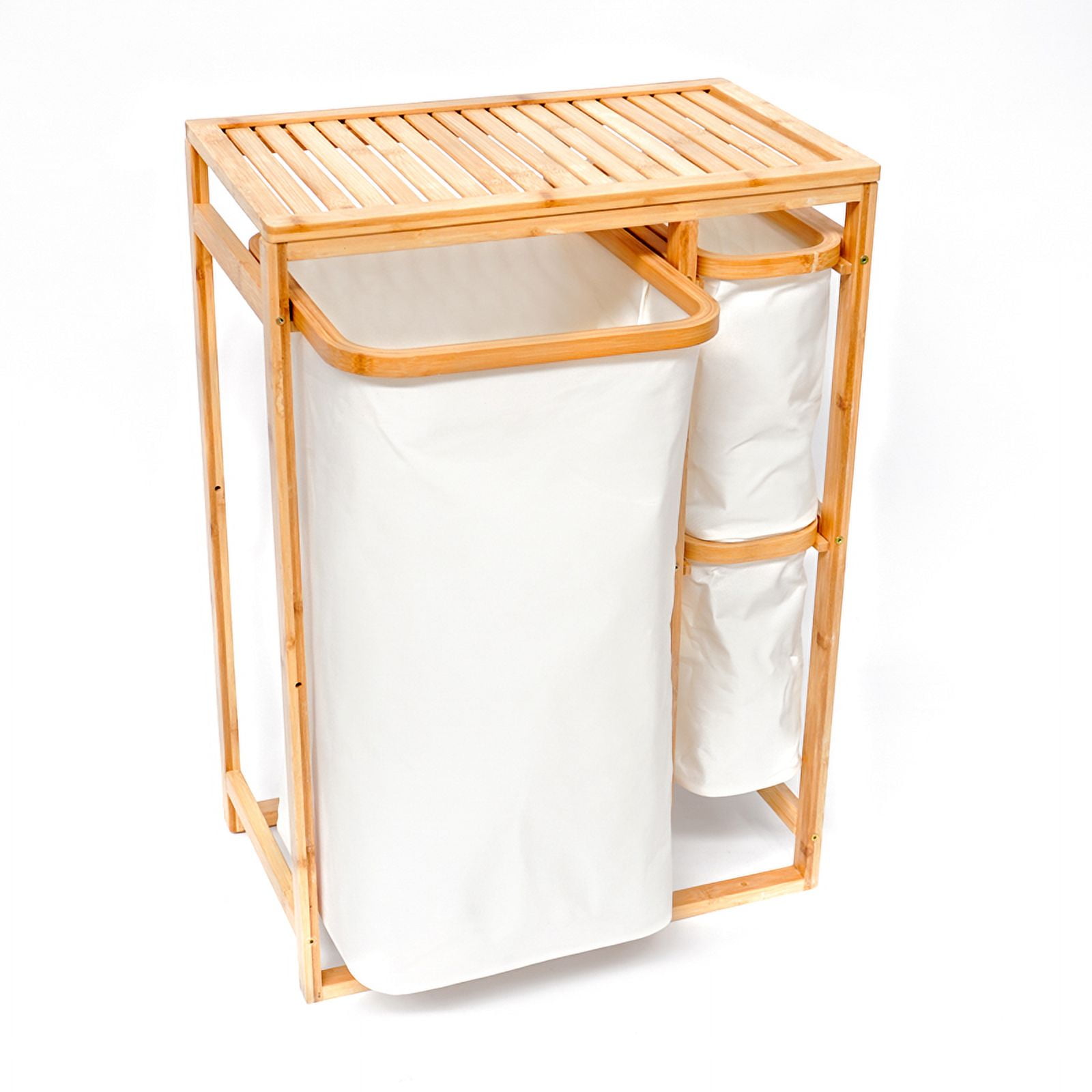 Cesto De Ropa Sucia Armable De Bambú Con Canastos Desplegables Wakeshome