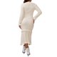thumbnail image 3 of INSPIRE CHIC Vestido de Punto para Maternidad de Mujer con Volantes a Rayas, Cálido para Invierno, Elástico, de Manga Larga, Maxi Vestidos Beige X-Large, 3 of 6