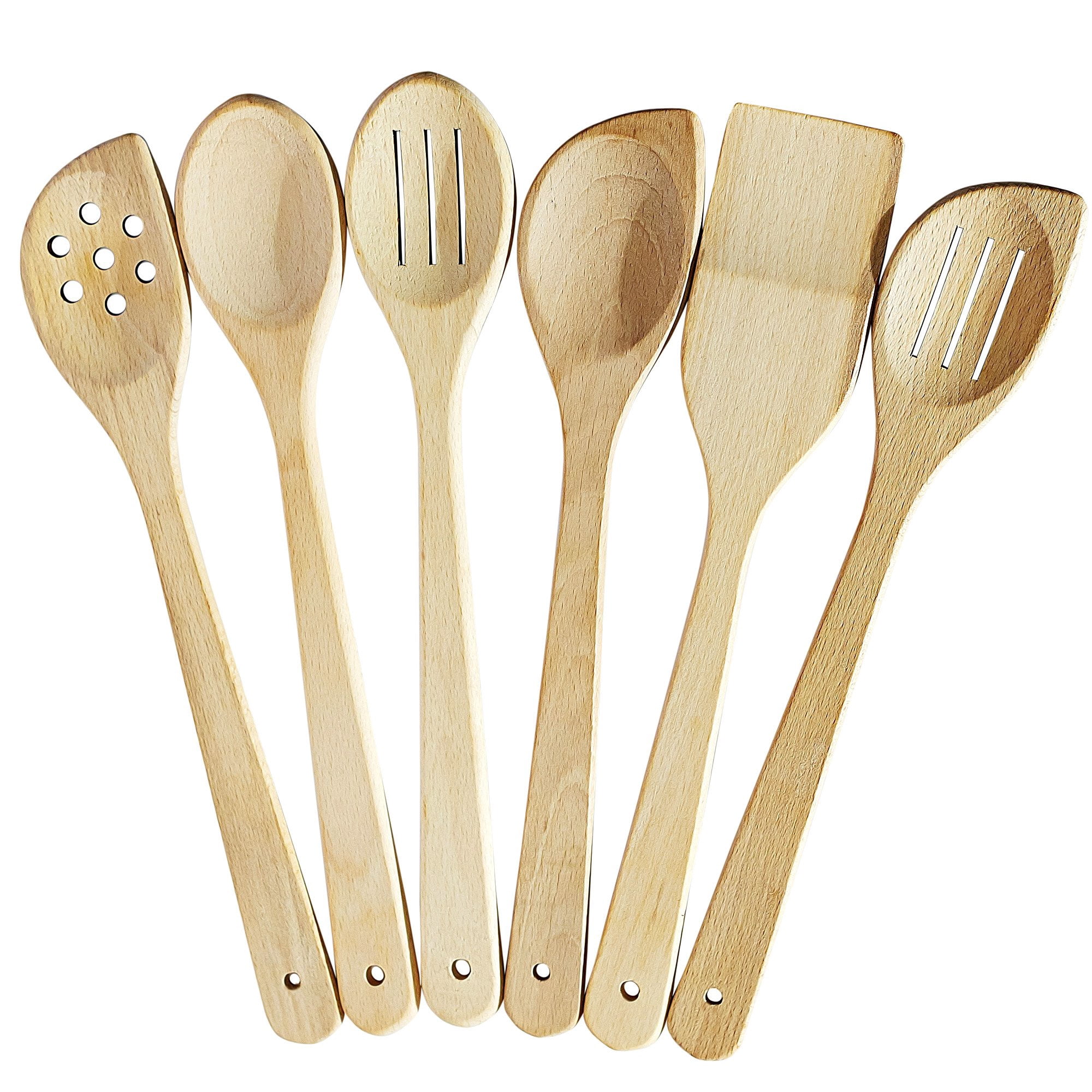 Set De 6 Cucharas De Cocina De Madera Natural De Haya Ecosall