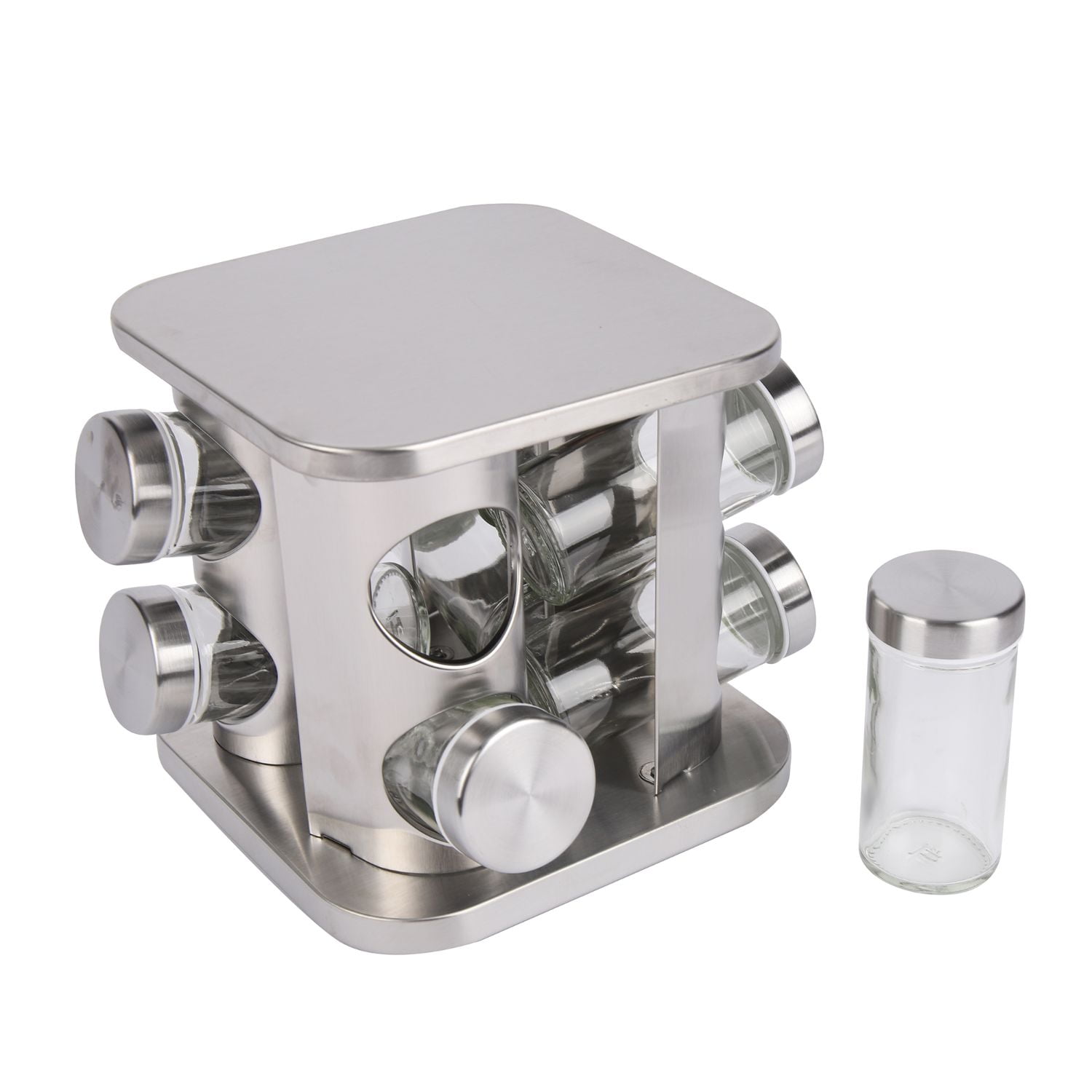 Homewell - Especiero De Vidrio Con Base Giratoria Plateado (8u)