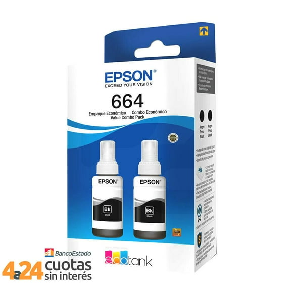 Pack 2 Botellas de Tinta Original  T664120-2P Negro