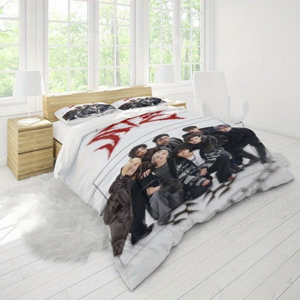 3pcs Korean Idol Group Stray Fashion Promotional Photo Themed Digital Print Three-Piece Set Duvet Cover + Double Pillowcases