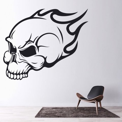 Rienda Libre Graphics - Decomural Flaming Skull Halloween Ws-18631