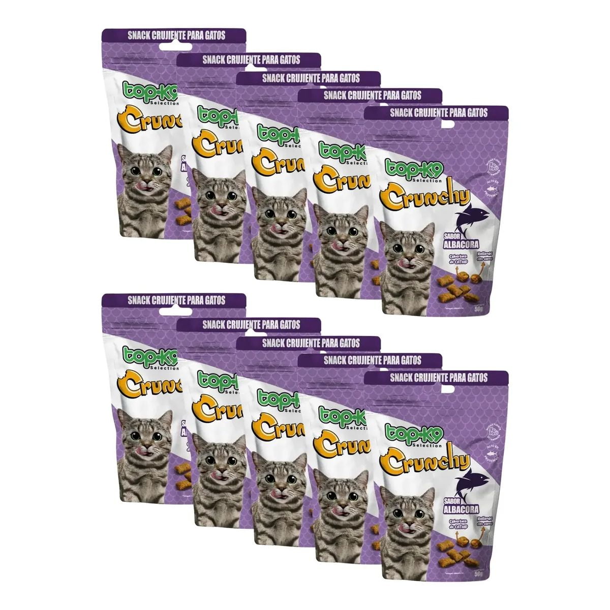 Pack 10 Snack Crunchy Catnip Y Albacora 50g Topk9