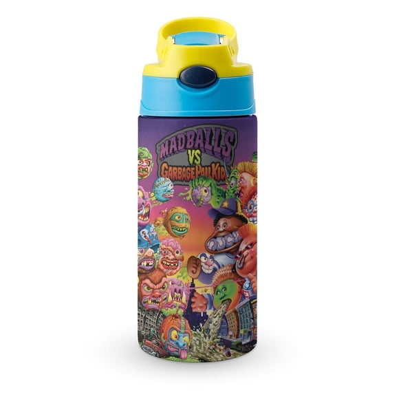 Garbage Pail Kids Botella de Agua con Tapa Pop Top de Un Toque, Acero Inoxidable, a Prueba de Fugas, para Deportes, Botella Infantil azul 12 oz