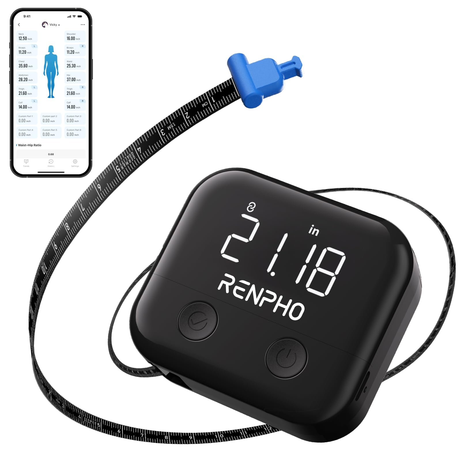 Cinta Métrica Smart Body Renpho Recargable Con Pantalla Led